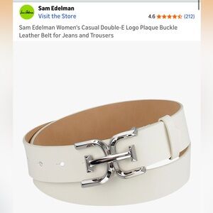 Sam Edelman Cream Leather Belt with Silver Plaque Buckle